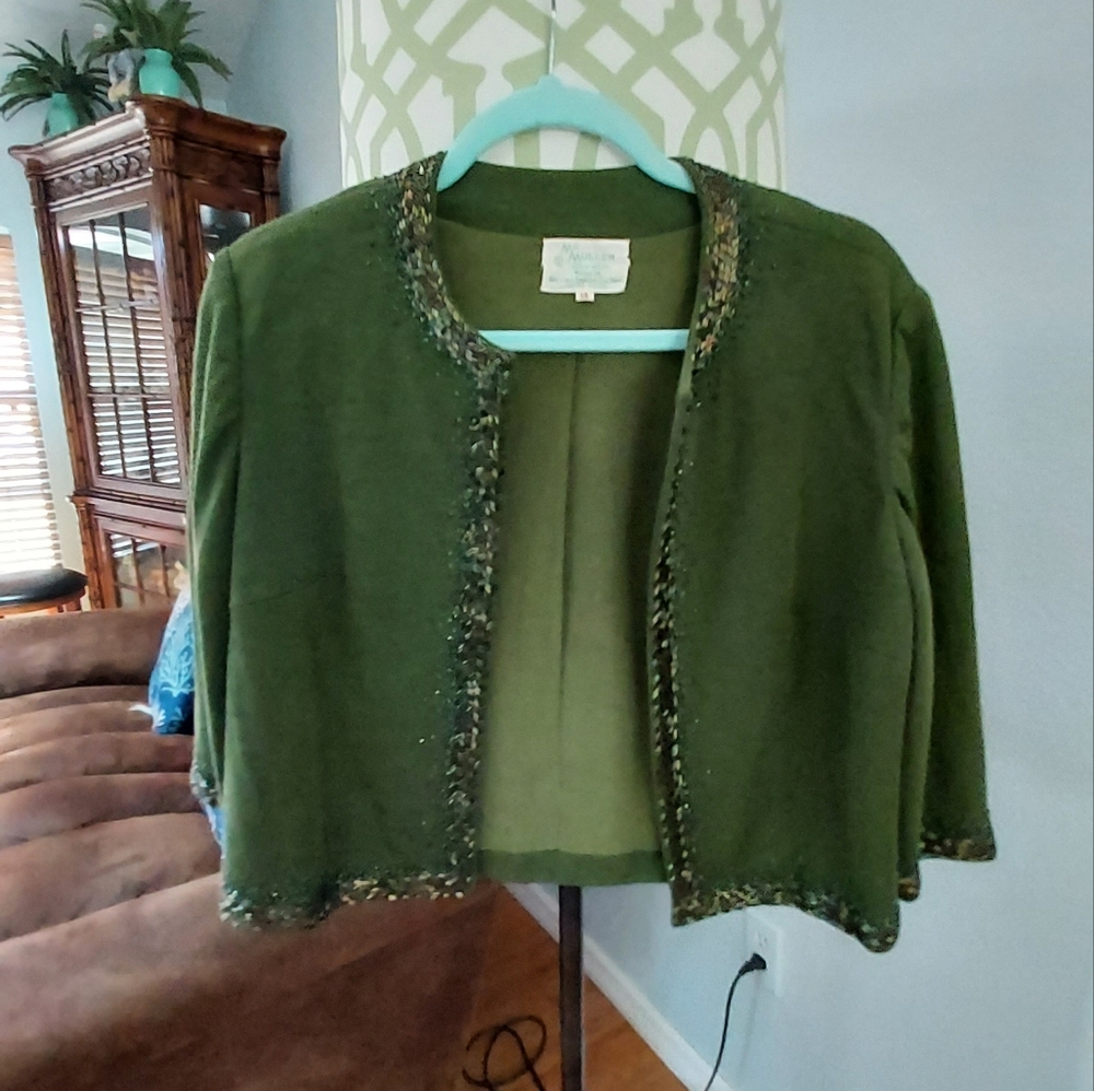 Vintage green beaded wool jacket